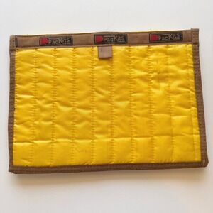 PackKits Quilted Organizer Pouch Yellow Brown Nylon Multi Compartment Travel Bag